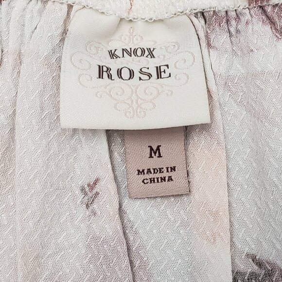 Knox Rose Womens Off-Shoulder Floral Beige Pink Short Sleeve Blouse Medium - Picture 4 of 4